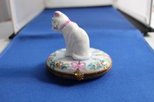 French Limoges Trinket Box White Cat Kitten on Amazing Floral Box