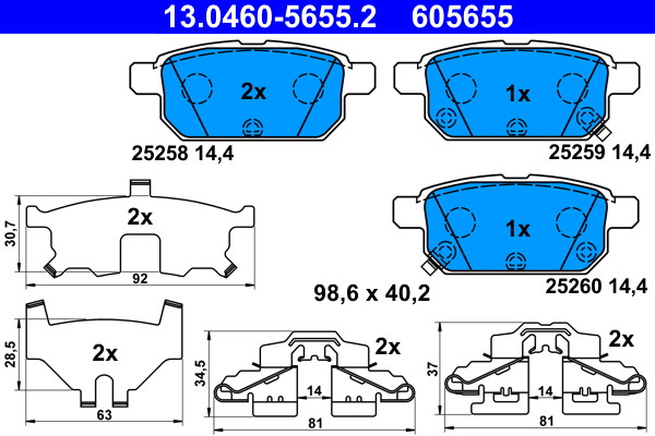 Rear ATE 13.0460-5655.2 Brake Pad Set, disc brake for SUZUKI
