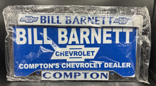Vintage Bill Barnett Compton California Lchevrolet Metal License Plate Frame