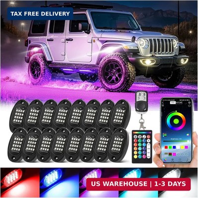 16 Pods RGB LED Rock Lights with Extension Wires, Waterproof Multicolor Underglo