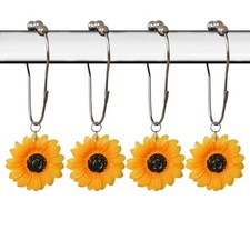 Sunflower Shower Curtain Hooks Decorative Yellow Flowers Daisy Silver