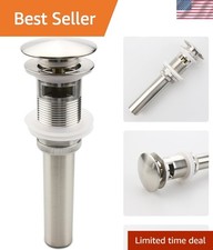 Compact Pop Up Sink Drain - Brushed Nickel with Overflow, Easy Install