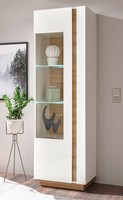 Clair Vitrine Standvitrine Stauraumvitrine 60Cm Weiß Glanz Grandson Oak Grifflos