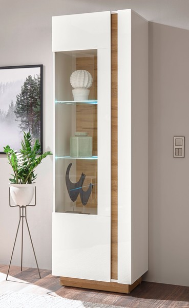 Clair Vitrine Standvitrine Stauraumvitrine 60Cm Weiß Glanz Grandson Oak Grifflos-image