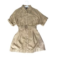 Banana Republic Womens Tan Khaki Safari Shirt Dress Belted Button Front Size L