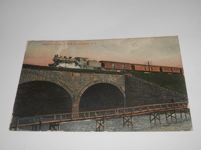 SILVER CREEK NY - 1907-1915 ERA POSTCARD - TRAIN DOUBLE ARCH BRIDGE BEACH PARK