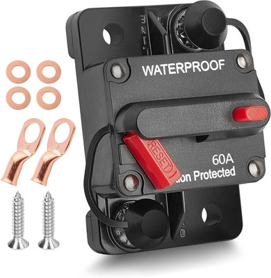 60 Amp Circuit Breaker W/Ring Terminal 6 Gauge Connector Manual Reset Switch for