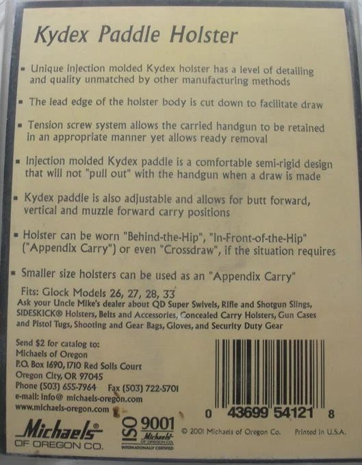 Uncle Mikes 5412-1 Kydex Paddle Holster Glock 26,27 - Image 2 of 3