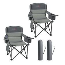 2 Heavy Duty Oversized Camping Chairs with Cooler & Cup Holder ? Grey 200kg C...