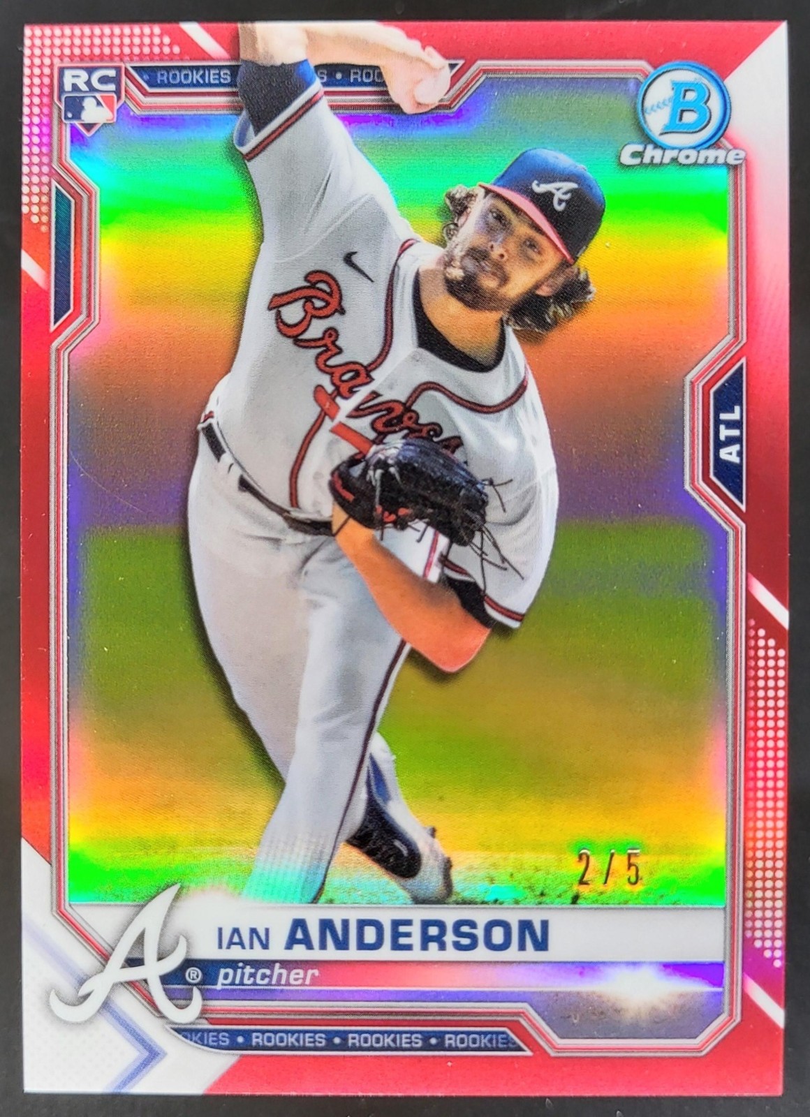 2021 Bowman Chrome Ian Anderson Red Refractor /5 #76 RC Atlanta Braves CN