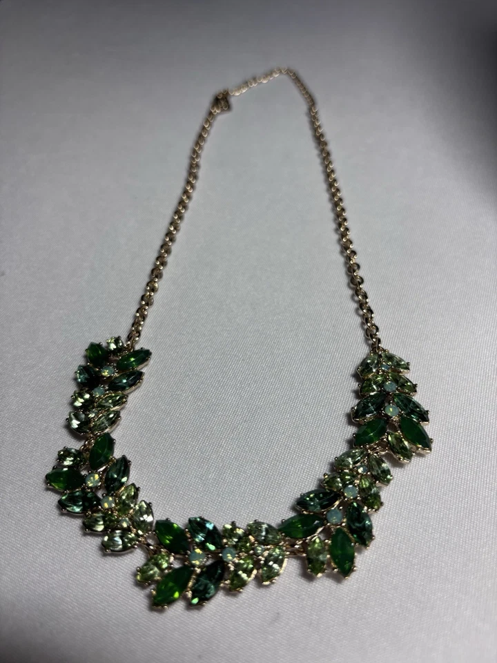 Banana Republic Green Rhinestone Leaf Necklace - Image 3 of 3