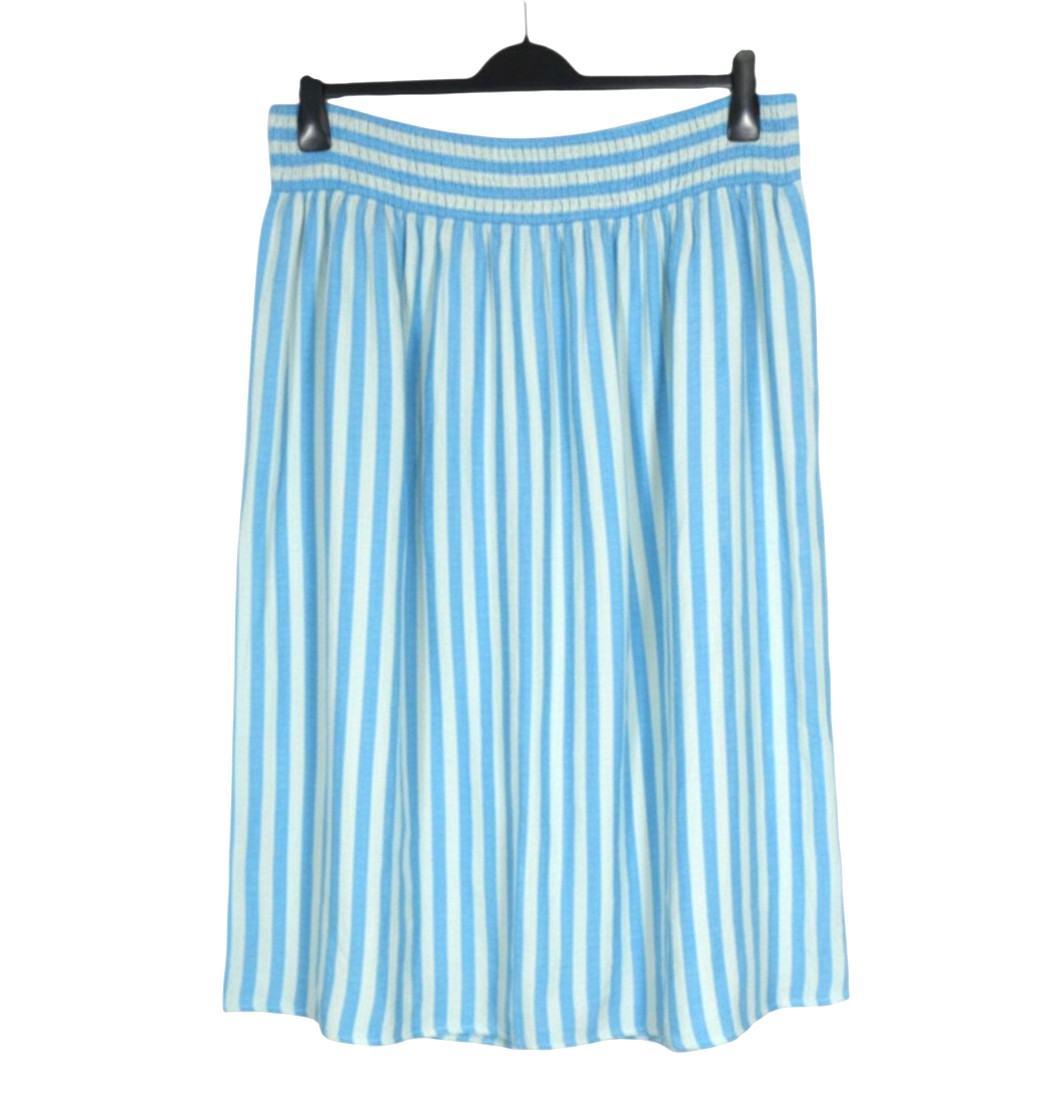A NEW DAY Teal STRIPES Smock Waist SIDE POCKETS Linen Blend A-LINE SKIRT Sz XXL