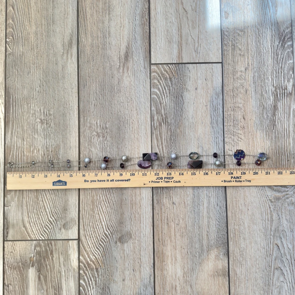 Collar de cadena con cuentas de materiales mixtos piedra vidrio plástico imitación perla tono plata Foto 3 de 4