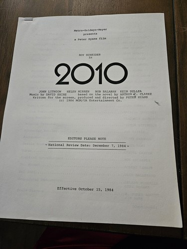 Rare Original a press release for the 1984 film 2010: The Year We Make...