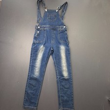 Jeans Girls 9-10 140cm Blue Denim Overalls Adjustable Straps 90s Bib Pants Kids