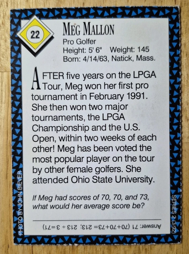 Meg Mallon | 1992 Sports Illustrated for Kids Series 2 #22 (RC) Golfer - Image 2 of 2