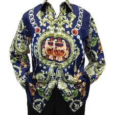 Men Oscar Banks Turkey Shirt Satin Entertainer Performer 6335-04 navy Floral