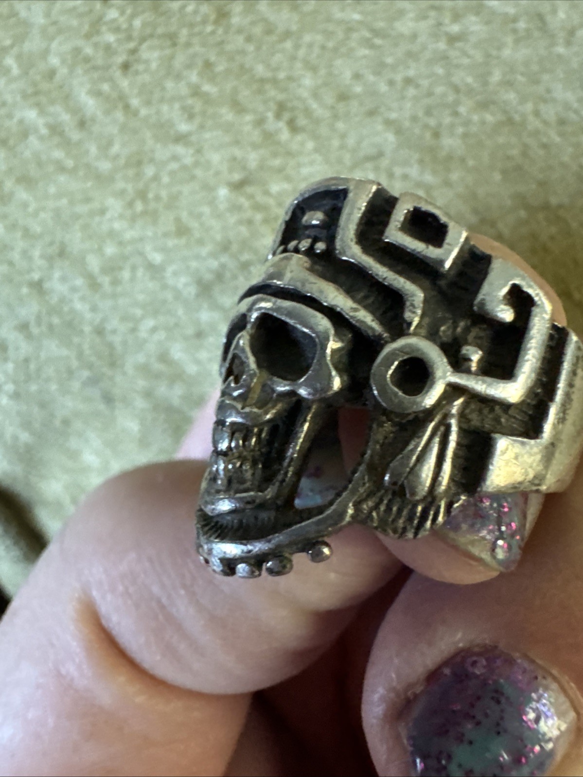 Heavy Genuine Sterling Silver Ring Solid 925 Azte… - image 4