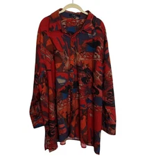 Calessa Womens Tunic Top 2X Rust Multi Abstract Print Button Front Long Sleeve
