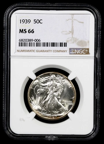 1939 Walking Liberty Half Dollar : NGC MS66 Blazing Luster ring tone coin - #401
