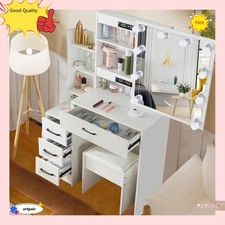 NEW Makeup Vanity Table Set with 10 Lights Mirror and 4 Drawers Dressing Desk US