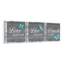 Live Love Laugh Wall Decor Teal and Gray Pictures for Bedroom Bathroom Decor ...