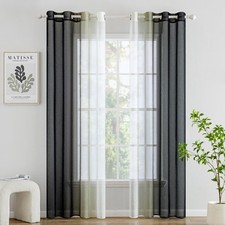 Voile Curtain Two Tone Curtain with Eyelets Sheer Curtain Eyelet Scarf De...