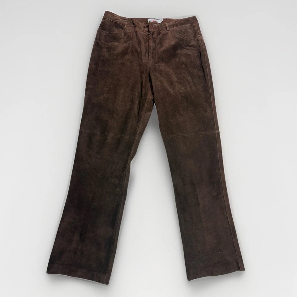 Pantalones de Colección Años 90/Y2K Marrón Chocolate Gamuza Cuero Bootcut 14P Pequeño 29.5" Entrepierna Foto 3 de 4