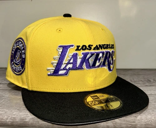 Los Angeles Lakers Fitted W/Lakers Patch New Era 5950 Yellow/Blk Brim Size 7 5/8