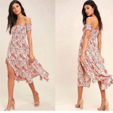 Lulus View from the Meadow Cream Floral Print Off-the-Shoulder Dress NWT Size XS