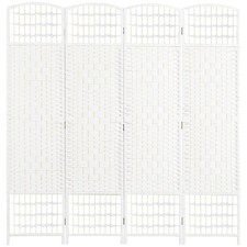 HOMCOM Paravento 4 Ante Pieghevole per Interni Intrecciato, 160x170 cm, Bianco