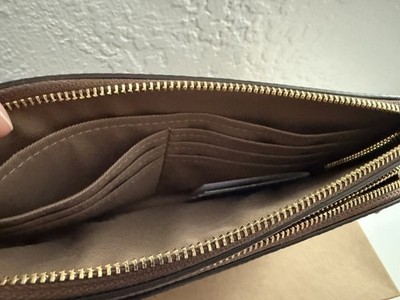 COACH Double Zip Wallet In Signature Canvas Tan/Brown CX161 BRAND