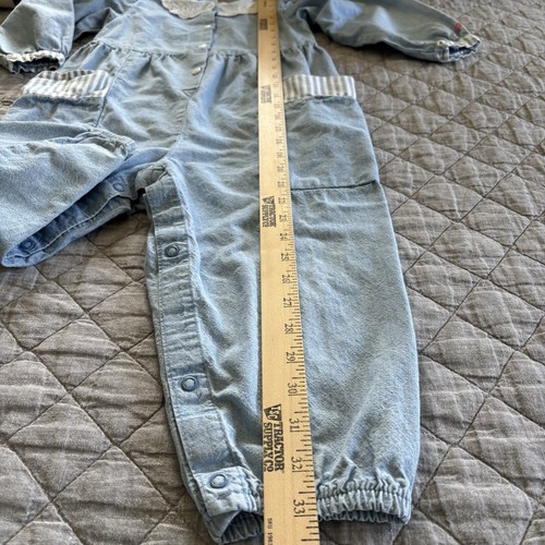 Vintage Oshkosh Denim Bubble Jumpsuit Romper 4T Peterpan Collar Pockets USA 90s - Picture 17 of 24