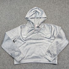 Juicy Couture Y2K Velour Hoodie Large Gray Rhinestone Monogram McBling Cropped