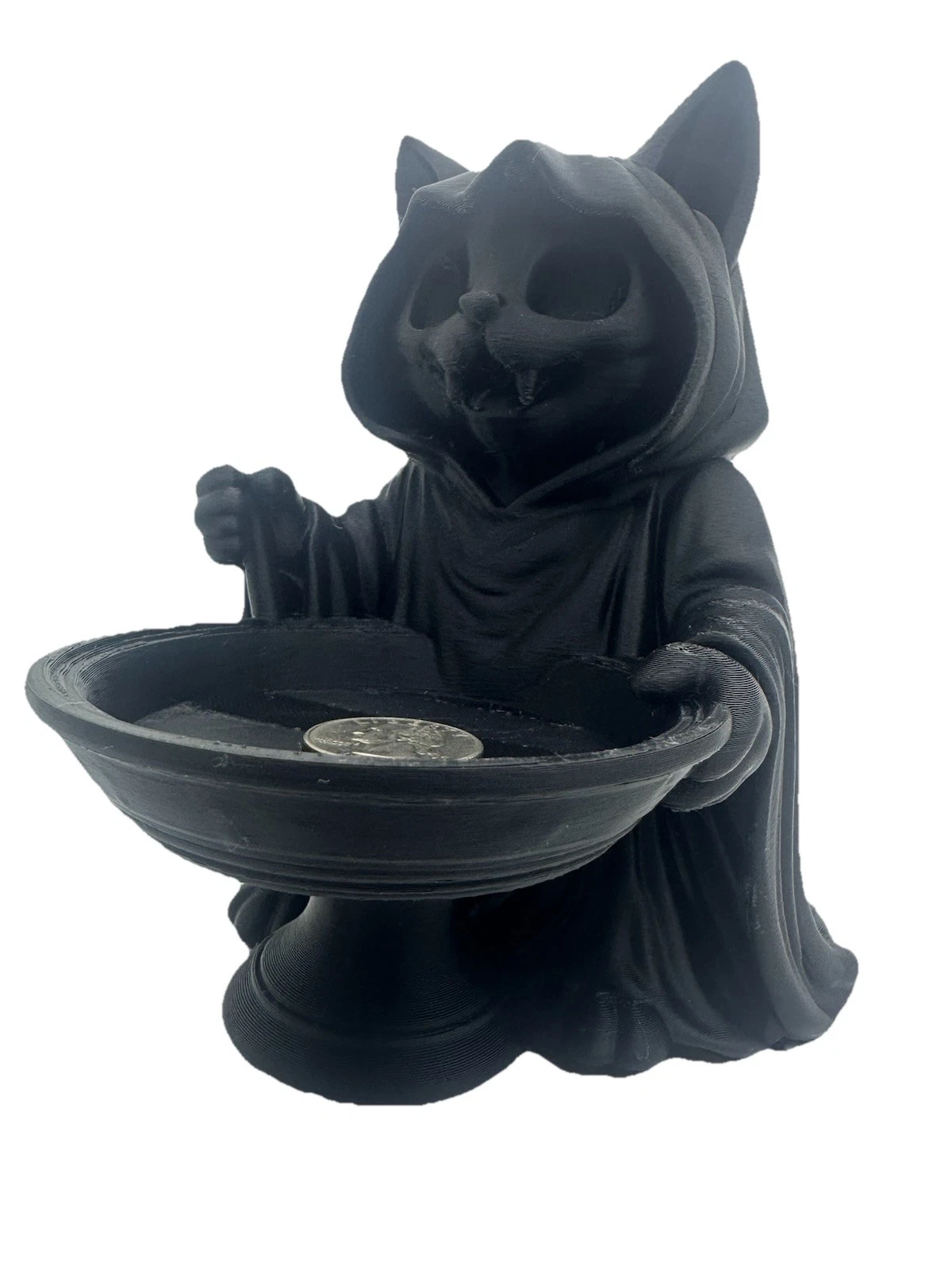 6” Ghost Reaper Cat Candy Black Tray Fish Bowl Halloween Decor Statue Spooky
