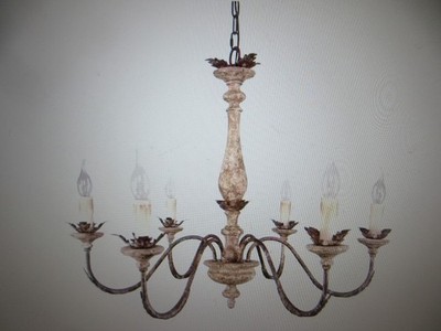 Oaks Aura Fenilette 6-Light French Wood Chandelier Distressed Pendant Light
