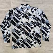 Vintage 70s Belair California Shirt Mens M Geometric Polyester Disco