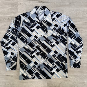 Vintage 70s Belair California Shirt Mens M Geometric Polyester Disco