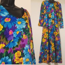 Vintage 60s Flower Power Maxi Dress Barkcloth style fabric Groovy Hawaiian Party