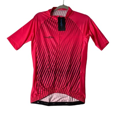 Cycle Run Cycling Biking Shirt Women Size XL Front Zip Pink Black Stripes NWT
