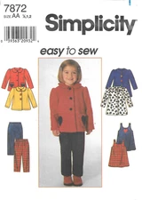 Uncut Simplicity Sewing Pattern7872 Toddlers Coat Jacket Jumper Pants Size 1/2-2