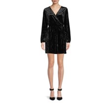 The Get Women's Long Sleeve Velvet Wrap Mini Dress, Anthracite, Size XXXL 