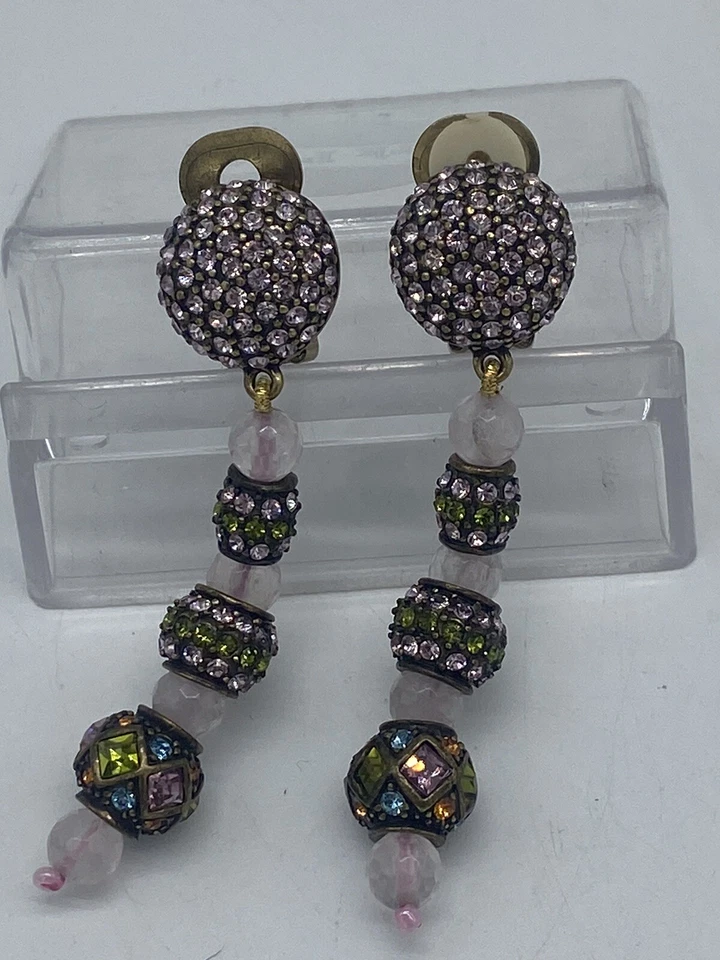 Heidi Daus Rose Quartz Purple Green Blue Yellow Crystal Drop Dangle Stunning!!!! - Image 4 of 4