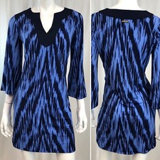 Michael Kors Women’s XS Blue V-Neck Stretchy 3/4 Sleeve Mini Tunic Shift Dress