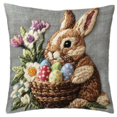 Kissen mit Füllung 45x45cm Stickoptik Hase, Dekokissen, Osterhase, Dekokissen