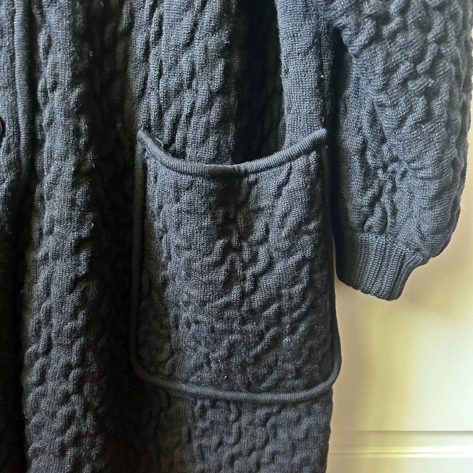 Cappotto cardigan vintage Valentino Studio V Italia lana pesante nero con bottoni taglia 48 14