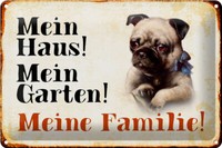 Blechschild Mops 30X20 Cm Mein Haus Mein Garten Familie Deko Schild Tin Sign