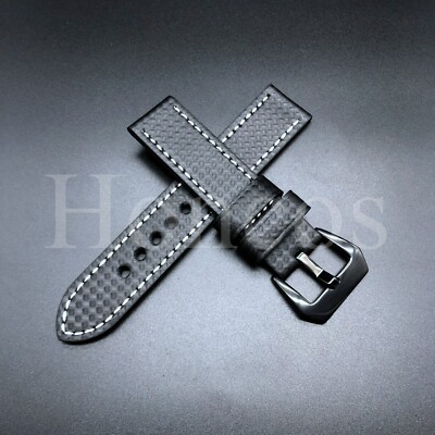 20 22 MM Carbon Fiber Black Leather Watch Band Strap BLK Buckle Fits for Huawei