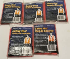 Lot of 5 Justin Case Blaze Orange Vinyl Lightweight Safety Vests Hiking Auto NEW