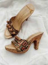 1950s/50s Vintage Abstract Cork Pom Pom Atomic Heels Shoes Pumps Pink Gold 6.5/7